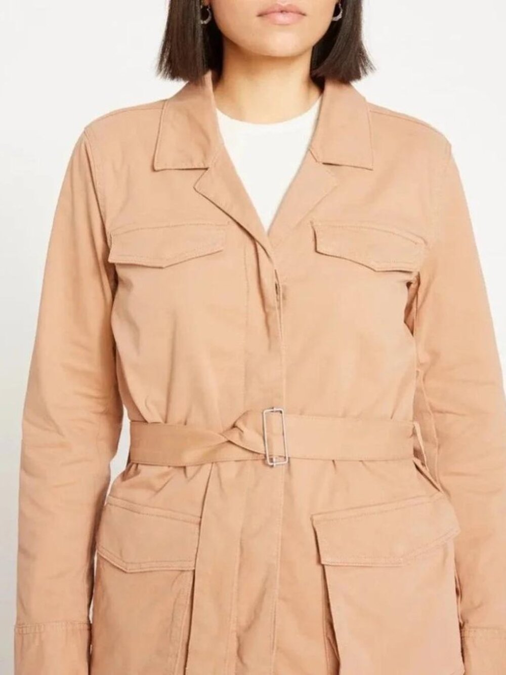 Universal Standard tan utility jacket trench coat safari chore stretch cotton XL
